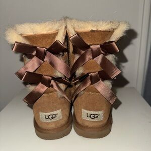 UGG Tan Boots with Satin Bows